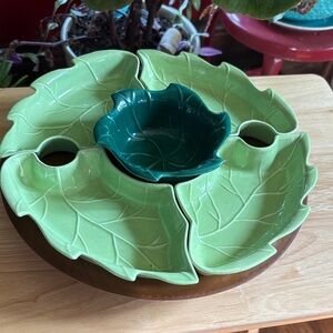 VTG Mid-Century California Pottery Cabbage Leaf Lazy Susan